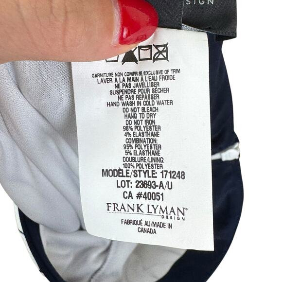 Frank Lyman NWT Navy & White Stripe Crepe Texture Wide Leg Lined Trouser Pants - Picture 9 of 9